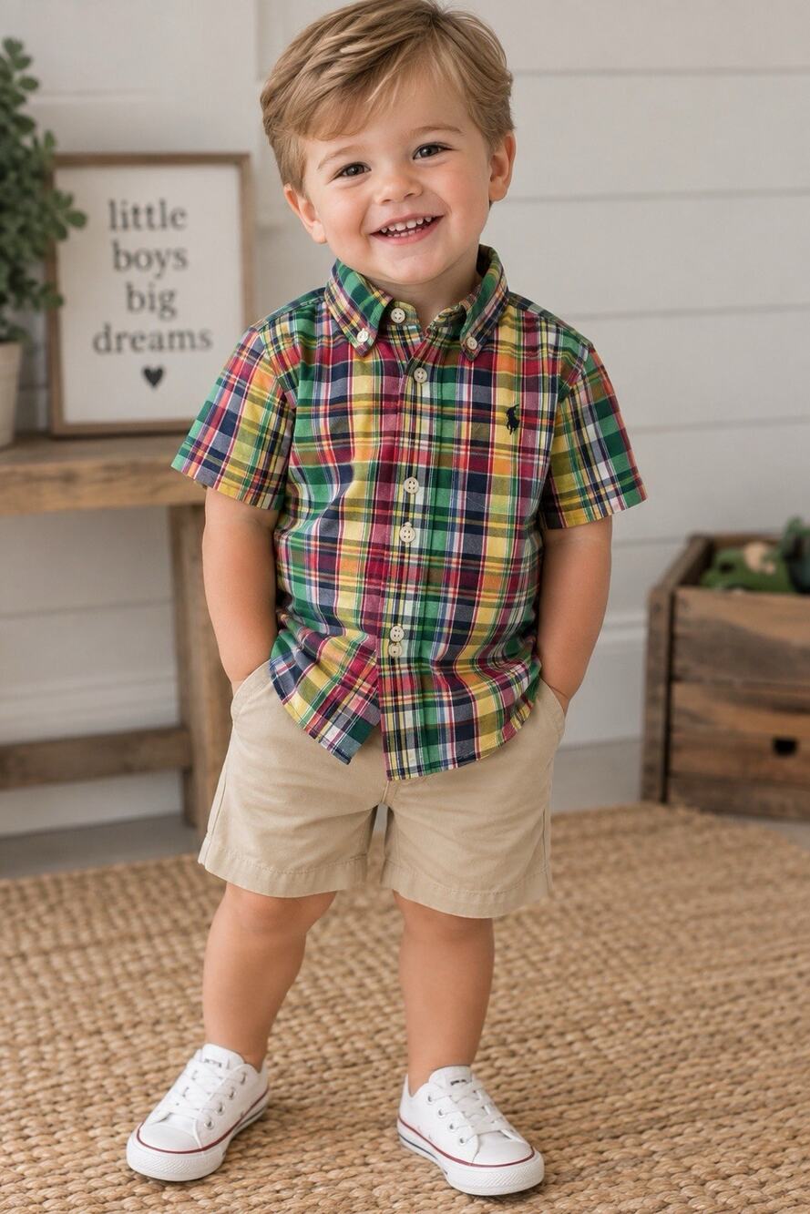 Ralph Lauren Baby Boys 12M Plaid Short Sleeve Button Down Shirt Multicolor